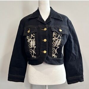 Fabulosity Women Jacket XL Denim Cropped Embroidery Y2K Streetwear Urban 20139